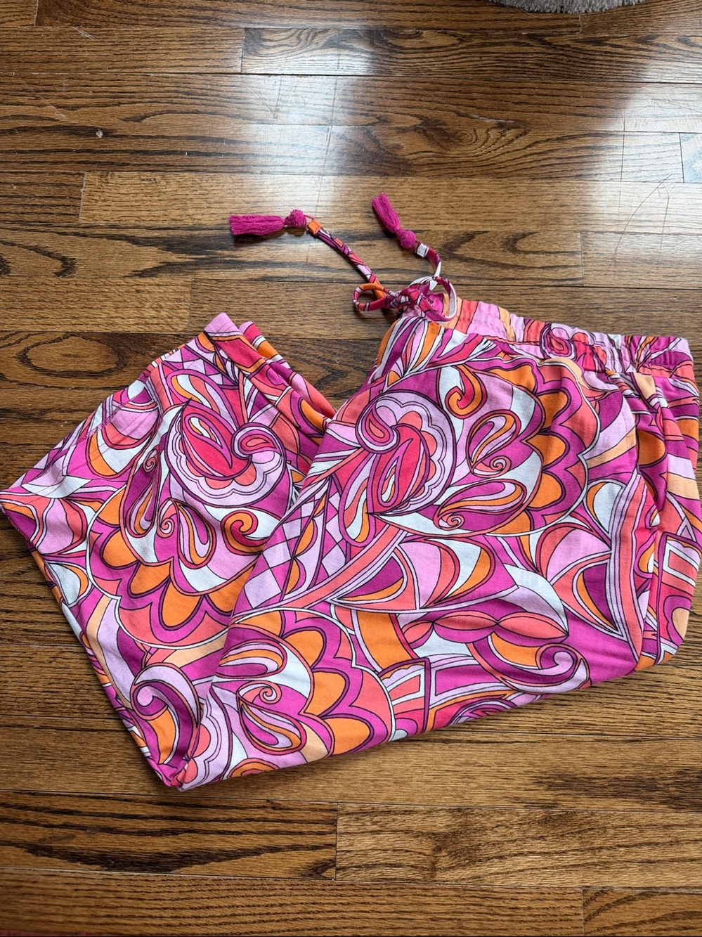 Belle Beach by Kim Gravel Wide-Leg Crop Pants-Sz 2X-Pink & Orange Abstract